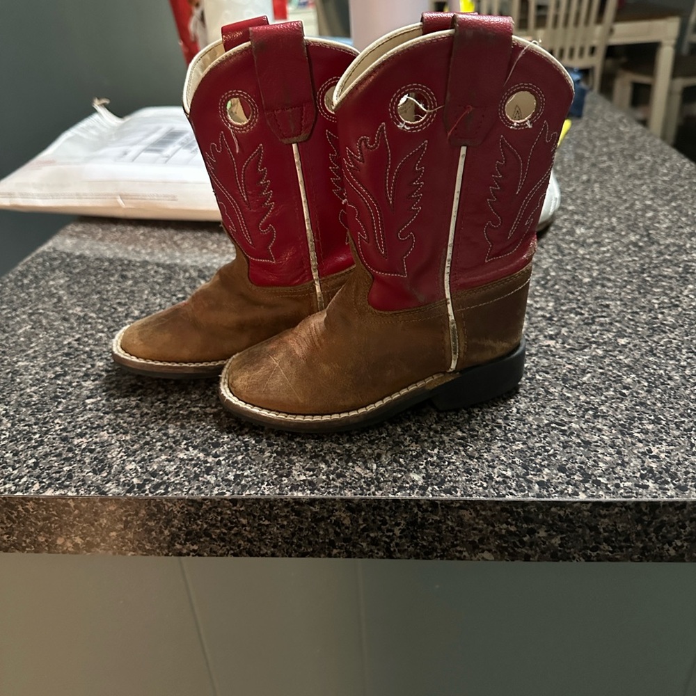 Old West Kids Boots in Red and Brown